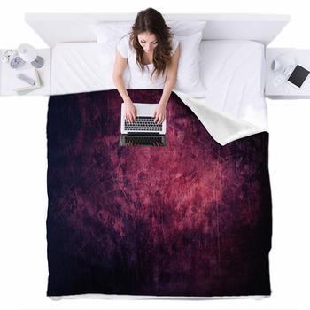 Purple Grunge And Scratched Metal Fleece Bed Blanket