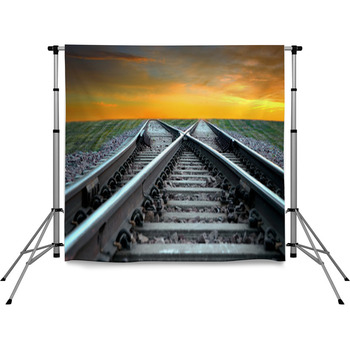 Railroad In Sunset Pole Pocket Backdrop