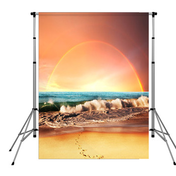 Rainbow On Beach Pole Pocket Backdrop