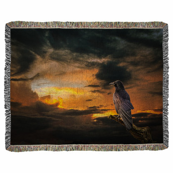 Raven At Sunset Woven Throw Blanket