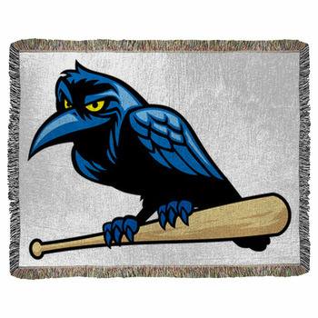 Raven Mascot And The Baseball Bat Woven Throw Blanket