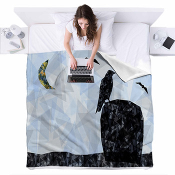 Raven On Grave Geometric Background Fleece Bed Blanket