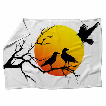 Ravens On Tree Branch, Vector Fleece Blanket
