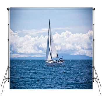 Recreational Yacht At Adriatic Sea Custom Size Backdrop