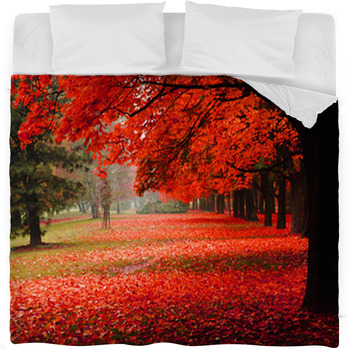 Red Autumn In The Park Fleece Bed Blanket