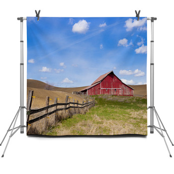 Red Barn And Blue Sky. Fleece Backdrop