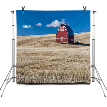 Red Barn Blue Sky And Wheat Stuble Field Fleece Backdrop