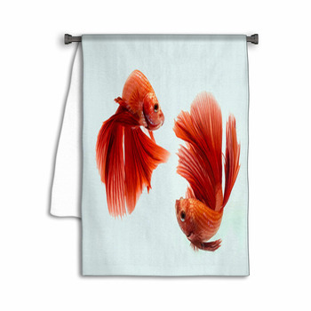 Red Betta Fish Siamese Fighting Fish On Black Towel