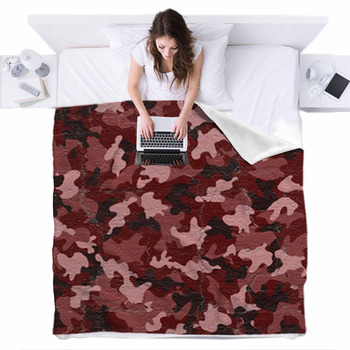 Red Camouflage Fleece Bed Blanket