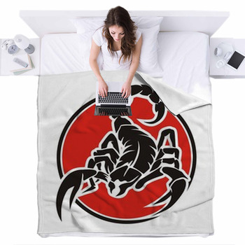 Red Circle Scorpion Logo Fleece Bed Blanket