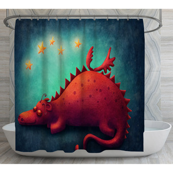 Red Dragon Sleeping Shower Curtain