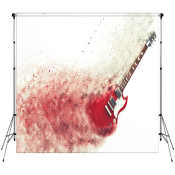 Red Electric Guitar Disintegrating Custom Size Backdrop
