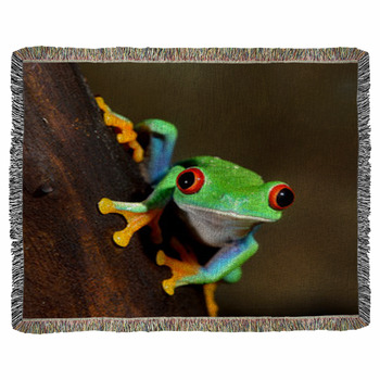Red Eye Frog Poisonous Amphibian In Woven Throw Blanket