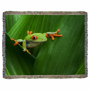 Red Eyed Tree Frog Woven Throw Blanket