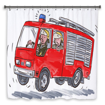 Red Fire Truck Fireman Custom Size Shower Curtain