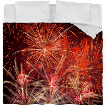 Red Fireworks In The Night Sky Fleece Bed Blanket