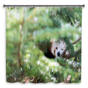 Red Panda Hiding On A Tree Shower Curtain