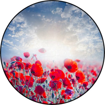Red Poppy Field In A Rays Of Sun Round Rug