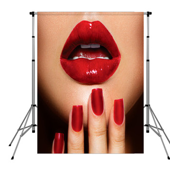 Red Sexy Lips And Nails Closeup. Pole Pocket Backdrop