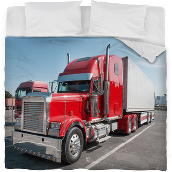 Red US Truck With Chrome Parts Fleece Bed Blanket