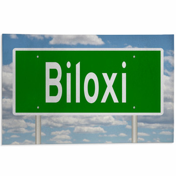 Rendering Of A Green Highway Sign For Biloxi Area Rug