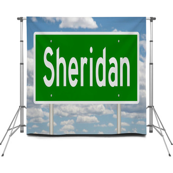 Rendering Of A Green Highway Sign Custom Size Backdrop