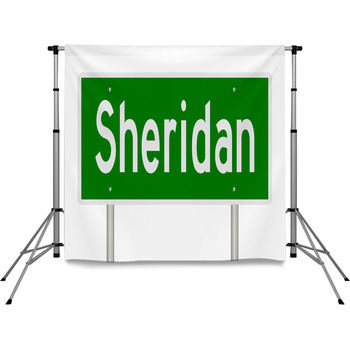 Rendering Of A Green Highway Sign Pole Pocket Backdrop