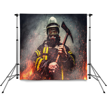 Rescue Firefighter Man In Oxygen Pole Pocket Backdrop