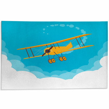 Retro Biplane In The Cloudy Sky Yellow Airplane  Area Rug