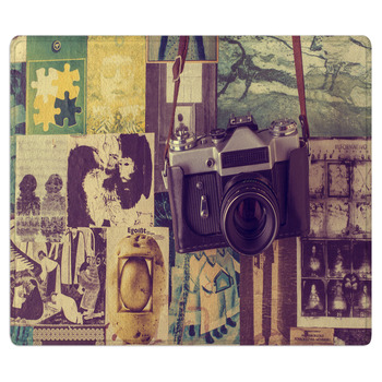 Retro Camera Hanging On The Wall With Clippings  Area Rug