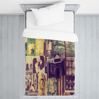 Retro Camera Hanging On The Wall With Toddler Duvet