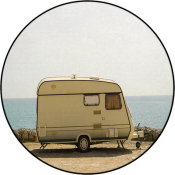Retro Caravan On The Shore Round Rug