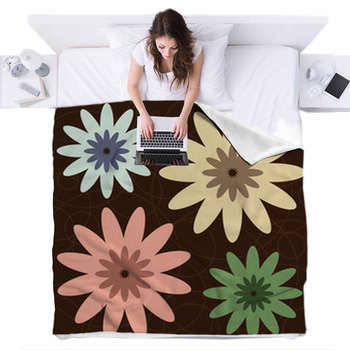 Retro Colored Flowers Fleece Bed Blanket