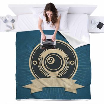 Retro Eight Ball Emblem Fleece Bed Blanket
