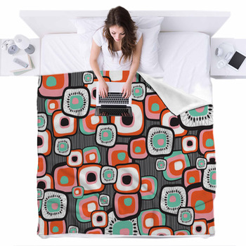 Retro Lava Flower Squares Fleece Bed Blanket