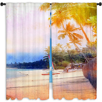 Retro Photo Of Palm Trees Window Curtain