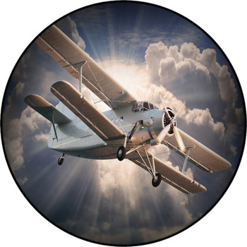 Retro Style Picture Of The Biplane Round Rug