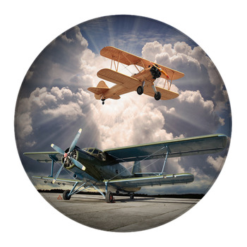 Retro Style Picture Of The Biplanes Round Rug