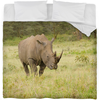 Rhino On African Grasslands Fleece Bed Blanket