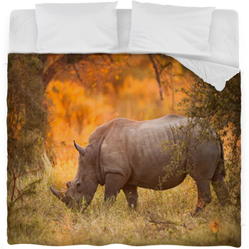 Rhinoceros In Late Afternoon Fleece Bed Blanket