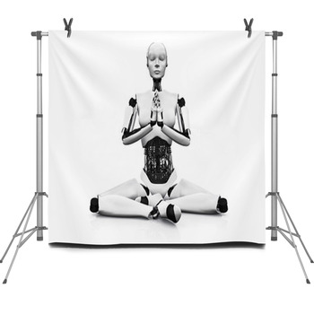 Robot Woman Meditating. Fleece Backdrop