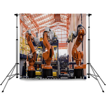 Robots Welding In A Production Line Pole Pocket Backdrop