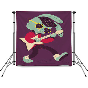 Rockabilly Bunny Playing Guitar Pole Pocket Backdrop