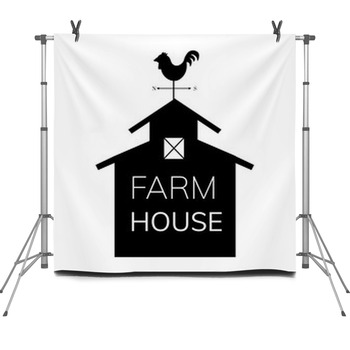 Rooster Farm House Illustration Fleece Backdrop