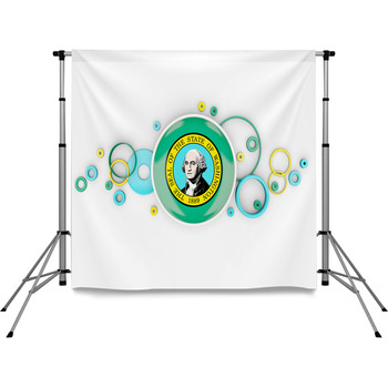 Round Flag Of Washington With Pole Pocket Backdrop