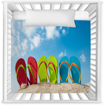 Row Of Colorful Flip Flops On Beach  Baby Crib Comforter