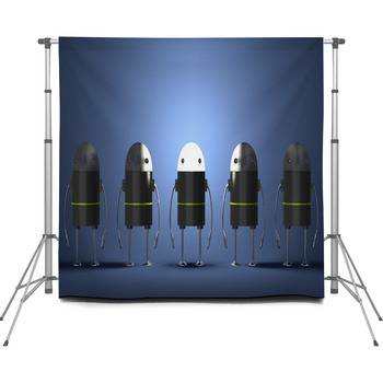 Row Of Robots, One Of Them With Custom Size Backdrop