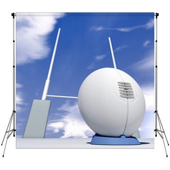 Rugby Ball Closeup Infront Of Posts Custom Size Backdrop