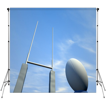 Rugby Ball Closeup Infront Of Posts Fleece Backdrop
