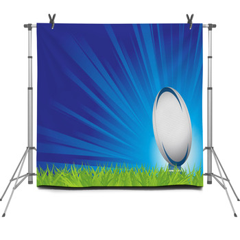 Rugby Ball On Grass Fleece Backdrop